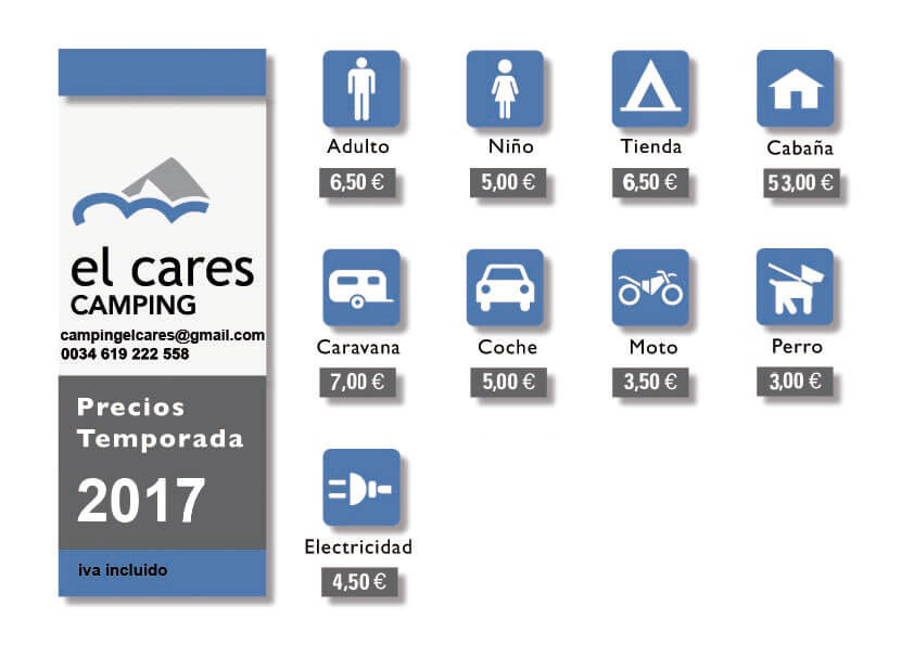 tarifas camping cares picos de europa 2017